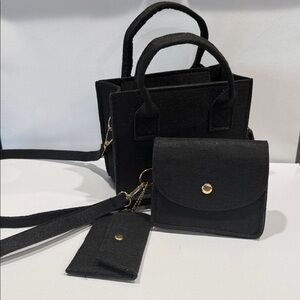 Black Mini Tote and Wallet Set - Women Mini Bag